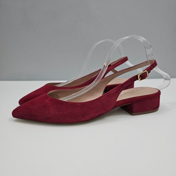 Cole Haan Shoes - Cole Haan Mazie Slingback Flat Womens 9.5 Rio Red Suede Pointed Toe Low Heel NEW